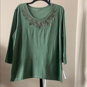 Croft & Barrow women’s Green beaded top with 3/4 sleeves